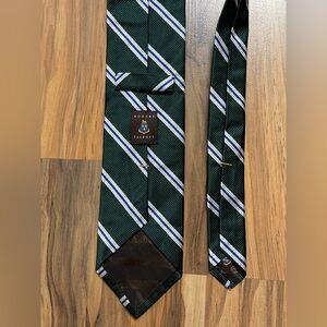 Robert Talbott Dark Green Striped Silk Tie with Blue and White Accents